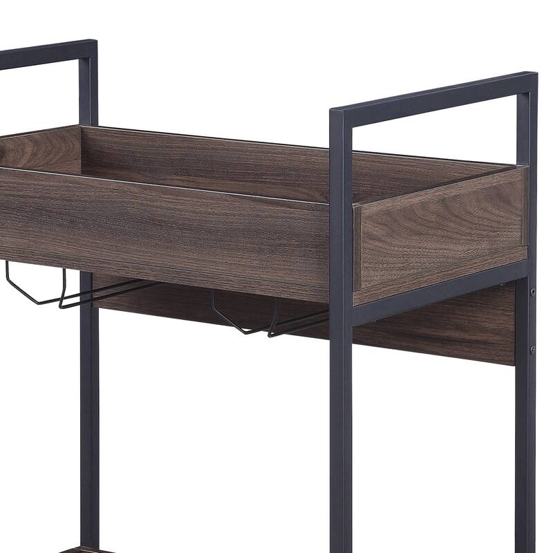 Walnut and Black Serving cart with 2 Shelves