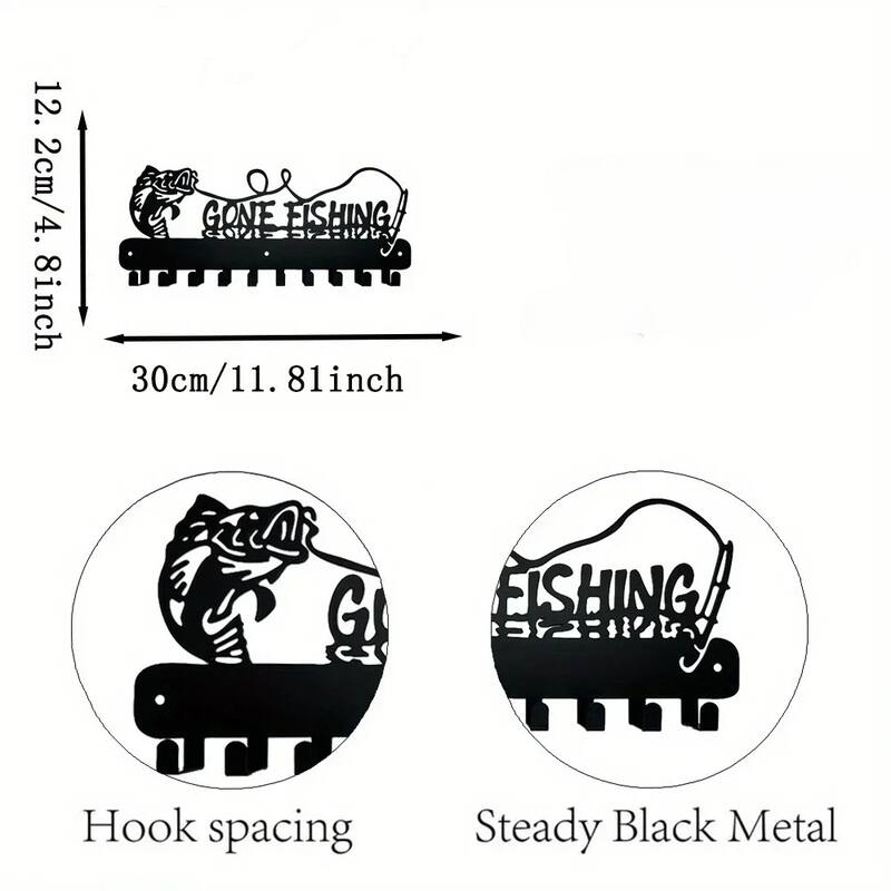 Black Metal Fish Shaped Key Rack with Wall Hook for Coastal Kitchens and Entryways - 11.81”L x 12.2”H
