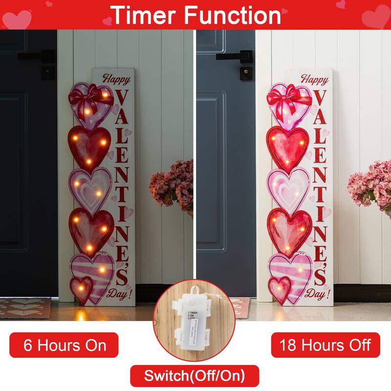 Glitzhome 36"H Valentine's Lighted Wooden Stacked Heart Porch Decor with Timer