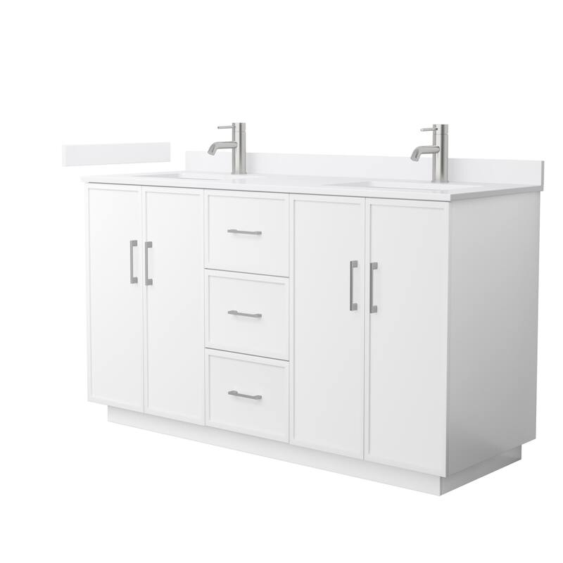 Wyndham Collection WCH7474-60D-QTZ-UNSMXX Elan TK 60" Free Standing - White / White Quartz Top / Brushed Nickel Hardware