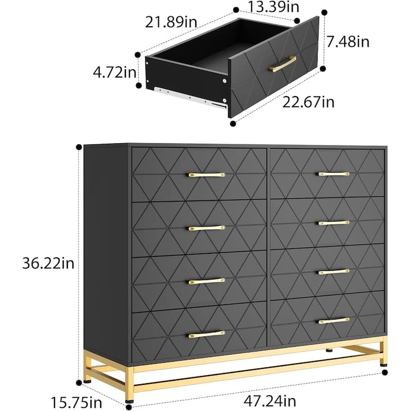 Dresser TV Stand, 8 Drawer Dresser for Bedroom, Wooden Chest of Drawers