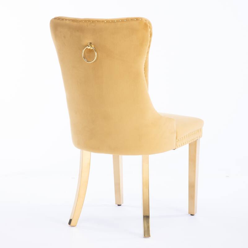 Velvet Dining Chairs Set of 2, Tufted Upholstered Dining Room Chairs, Kitchen Chair with Back Ring Pull & Nailhead Trim