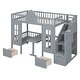 preview thumbnail 7 of 27, Twin Bunk Bed with Convertible Desk and Playhouse Design, Grey