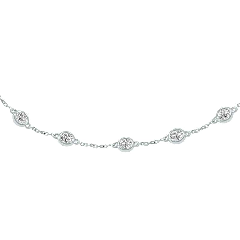 Marquee 1 Carat TW Bezel Set Lab Grown Diamond Station Bracelet in 14K White Gold