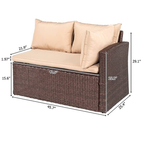 dimension image slide 1 of 6, 8-Piece Set Outdoor Rattan Dining Table And Chair Brown with Cushion