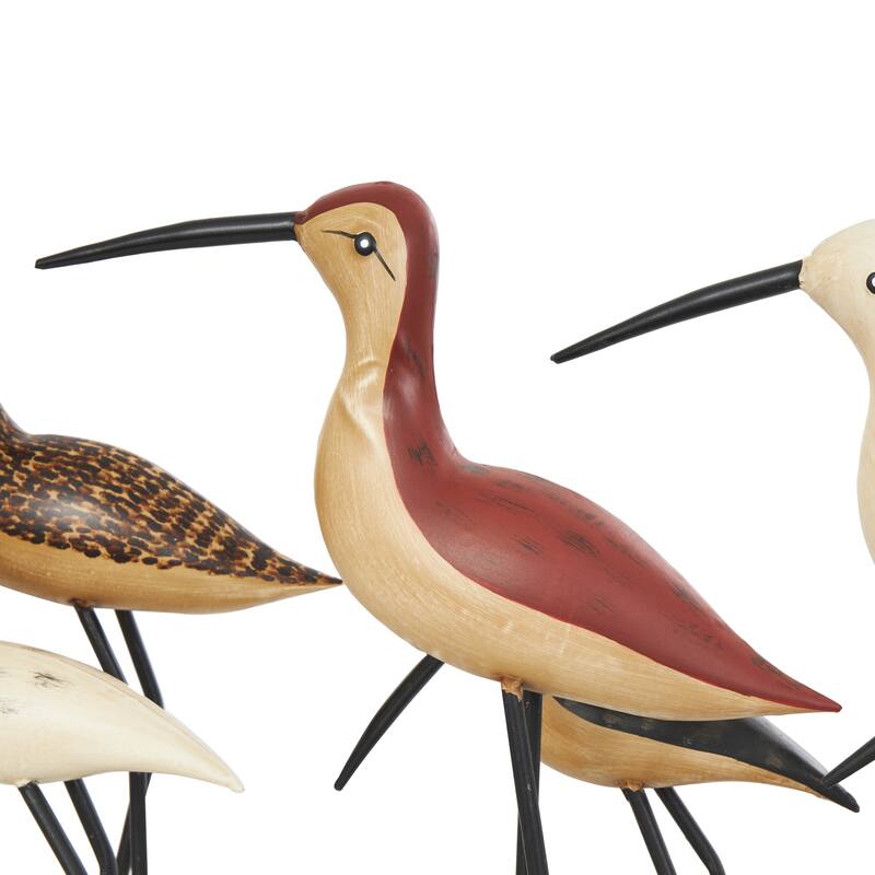 Brown Wood Bird Decorative Sculpture with Red Accents and Log Base