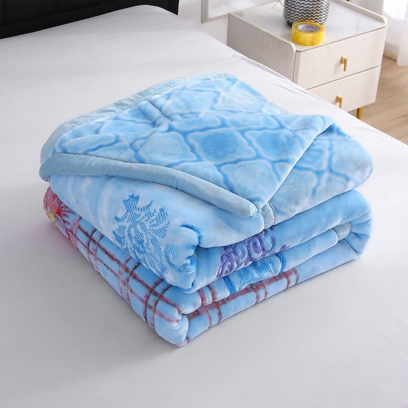 Reversible 10.5 Pounds Plush Fleece Blankets, 2 PLY A&B Design 87" x 95" Bed Blankets for Winter