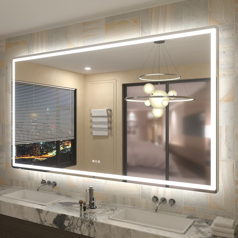 UL Certified Frameless LED Front Light and Backlit 3 Colors Dimmable Anti-Fog Wall Bathroom Vanity Mirror - 40" x 24"-Rounded Corner