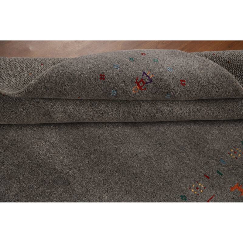 Hand Knotted Oriental 100% Wool Carpet Tribal Tribal Greys & Charcoal Gabbeh Area Rug - 8' 2'' X 5' 1''