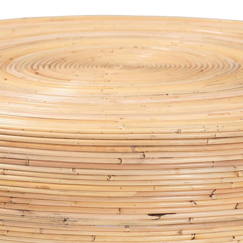 Tokyo Laminated Natural Rattan Coffee Table - Handcrafted Drum Table for Living Room, Coastal Boho Style Furniture