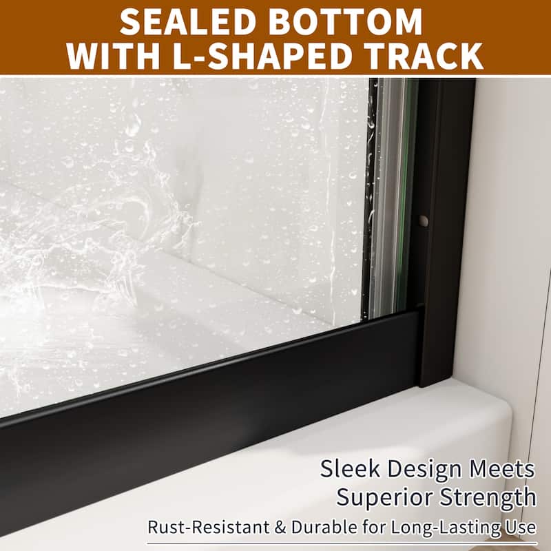 Modland 44''- 48'' W x 72'' H Glass Semi-Frameless Double Sliding Shower Tub Door in Matte Black / Brushed Nickel