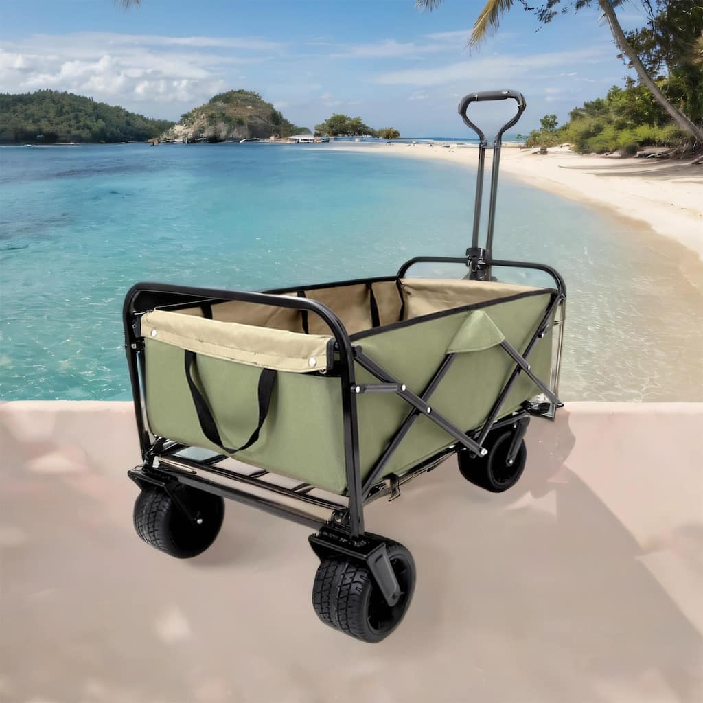 440lb Heavy Duty Folding Wagon with Straps & 3 Bags - Beach & Camping