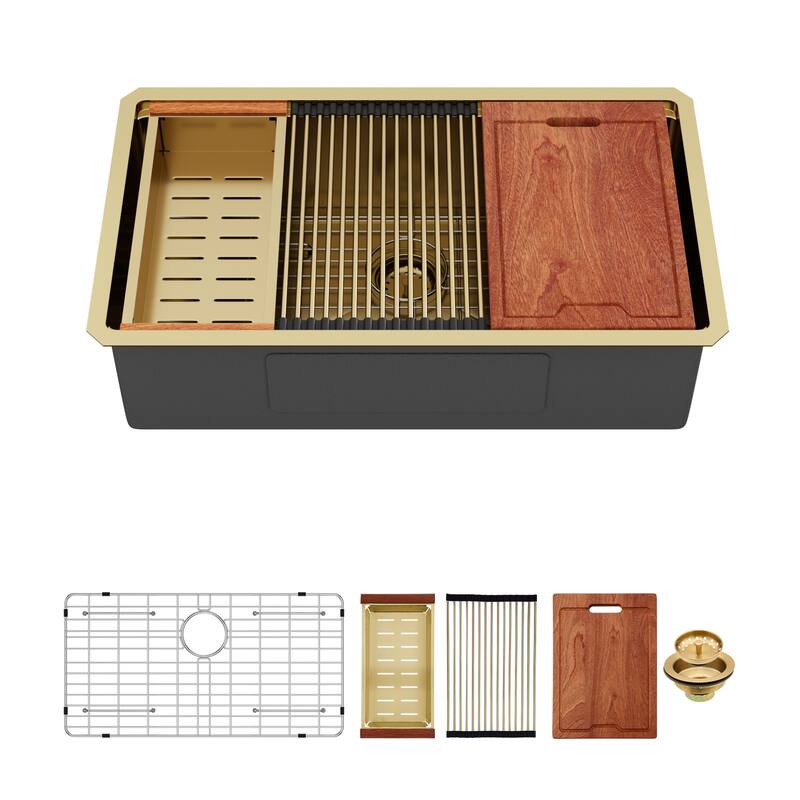 Undermount 16 Gauge Single Bowl Stainless Steel Kitchen Sink in Gold