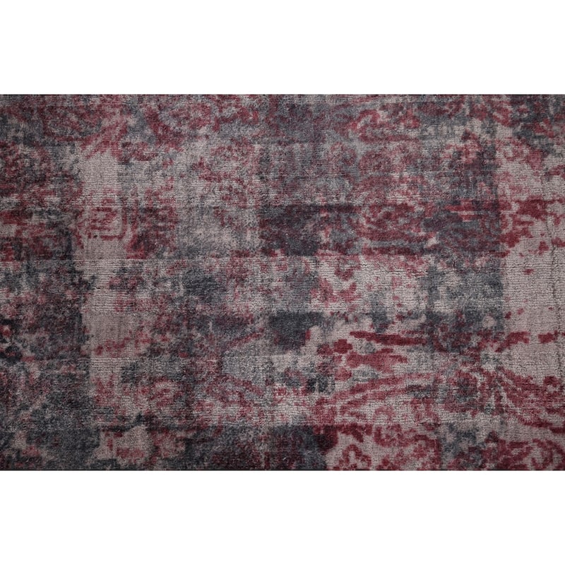 All-Over Red Gray Abstract Indian Area Rug Hand-Knotted Wool Carpet - 7'11"x 9'9"
