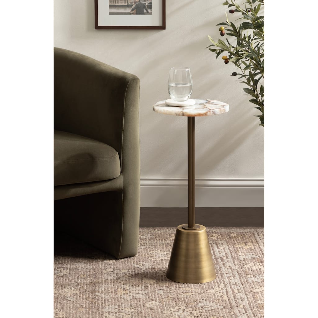 Kate and Laurel Tira Wavy Organic Stone and Metal Table - 10x10x24