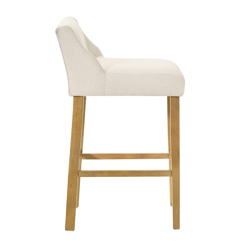 Fauna Low-Back Boucle Bar Stool, Upholstered Counter Height Kitchen Barstool with Wood Legs