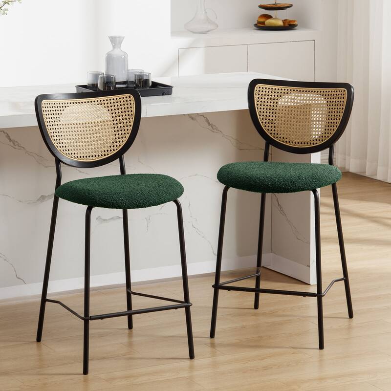 26" Rattan Counter Height Bar Stools Set of 2/3/4 - 37.8"H x 17.7"W x 21.7"D