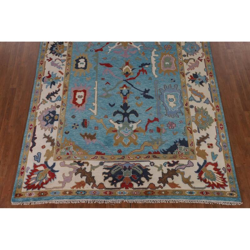 Blue Floral Oushak Oriental Area Rug Handmade Dining Room Wool Carpet - 7'10"x 9'10"