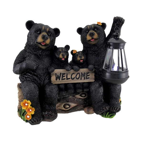 Beaming Bears Welcome Statue w/Solar LED Lantern - 11 X 12.5 X 6 inches