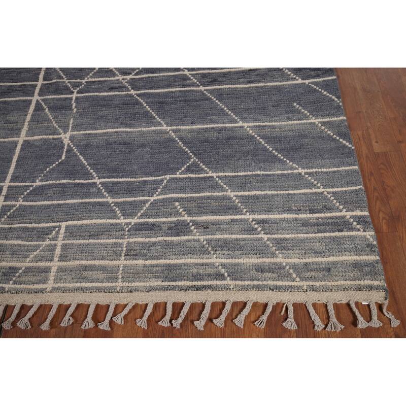 Blue Moroccan Abstract Area Rug Handmade Wool Carpet - 7'8" x 10'7"