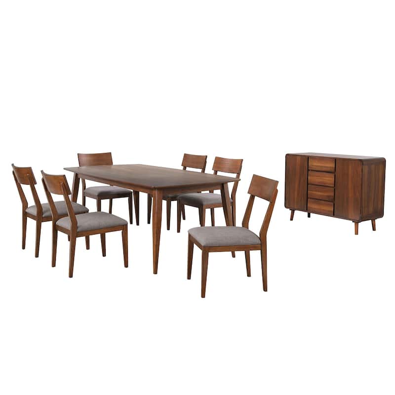 Rectangular Dining Table Set for 6 - 78" Table, Server, Padded Seats - Modern Retro Design