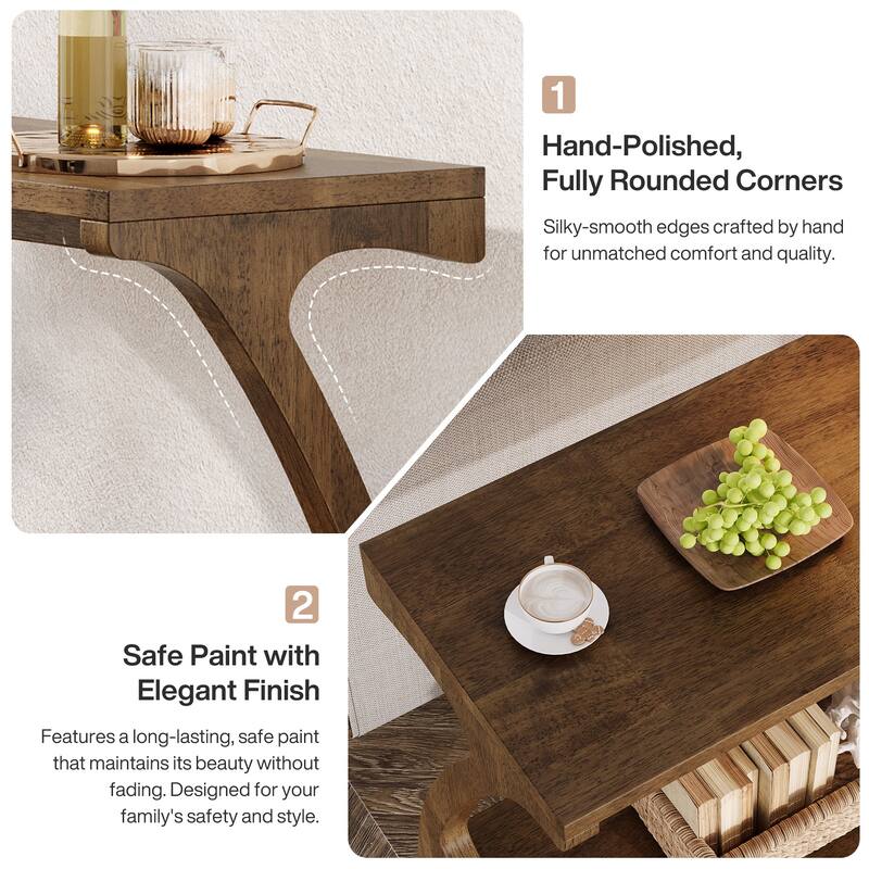 Solid Wood End Table Side Table with 2-Tier Storage