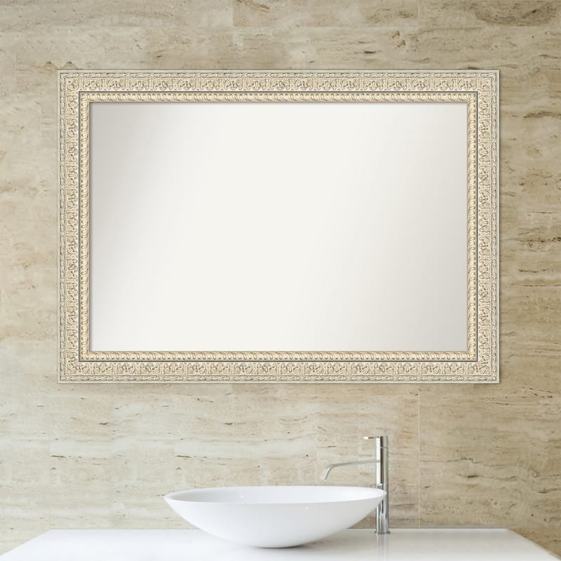 Non-Beveled Wood Bathroom Wall Mirror - Fair Baroque Cream Frame
