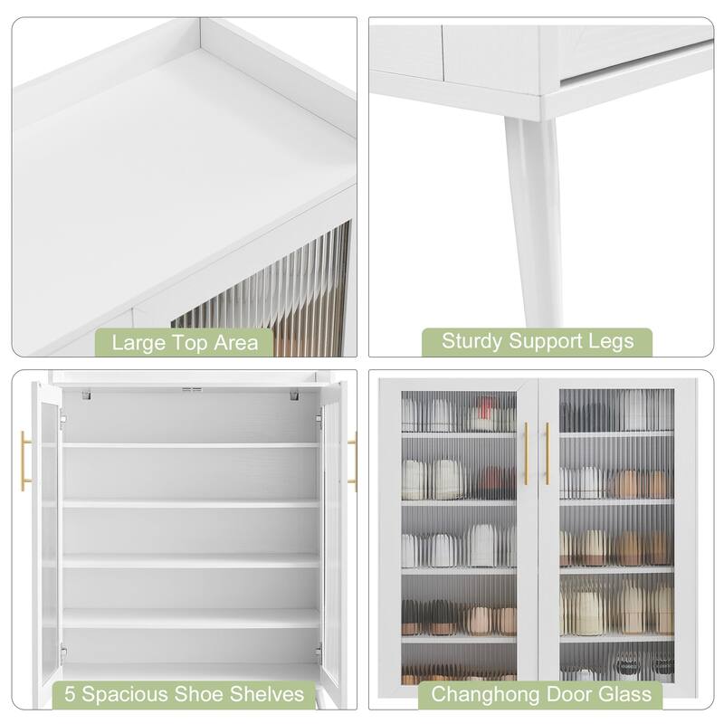 5-Tier Shoe Rack Storage Organizer with Glass Doors