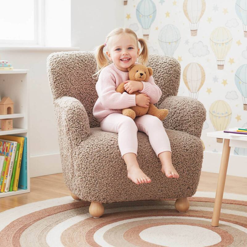 Costway Sherpa Kids Sofa with Solid Rubber Wood Legs for Boys & Girls - See Details