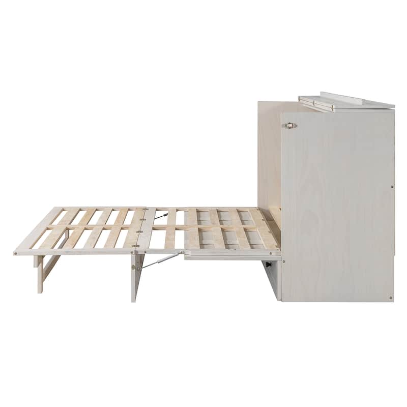 Queen Size Solid Wood Murphy Bed with Storage Drawers, USB Ports, and Space-Saving Design