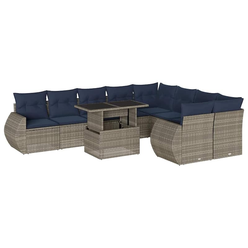 vidaXL 10 Piece Patio Sofa Set with Cushions Black/Brown/Gray Poly Rattan - 24.4 x 24.4 x 27.2