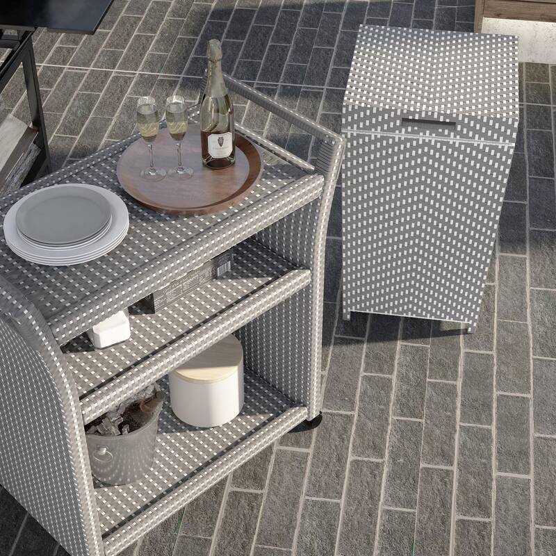Courtnie French Aluminum Outdoor Serving Cart with Trash Can by Furniture of America