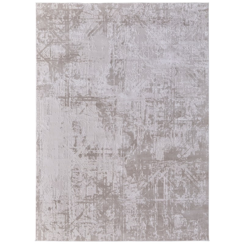 Grand Bazaar Alexander Machine Made Abstract Modern Area Rug - 1'6" x 1'6" Square - Ivory/Taupe/Silver