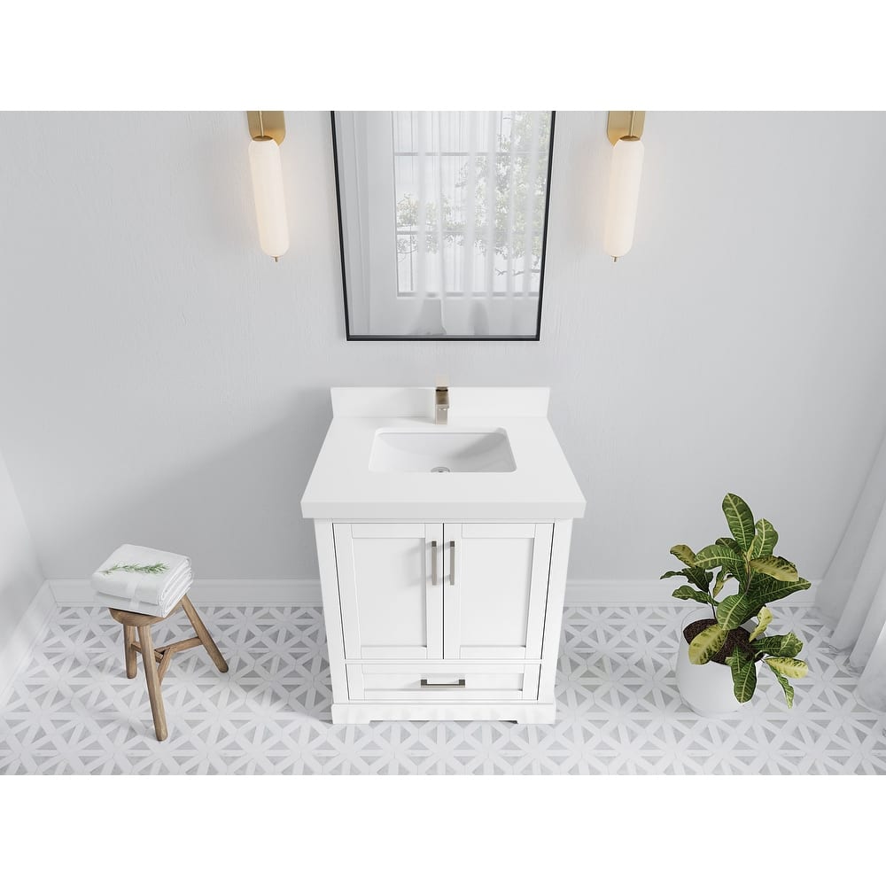 Willow Collection 30 in W x 22 in D x 36 in H Reeded Boston Single Bowl Sink Bathroom Vanity with Quartz or Marble Countertop
