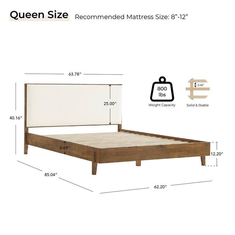 Spruce & Spring Modern Bouclé Platform Bed with Upholstered Headboard & Solid Wood Frame