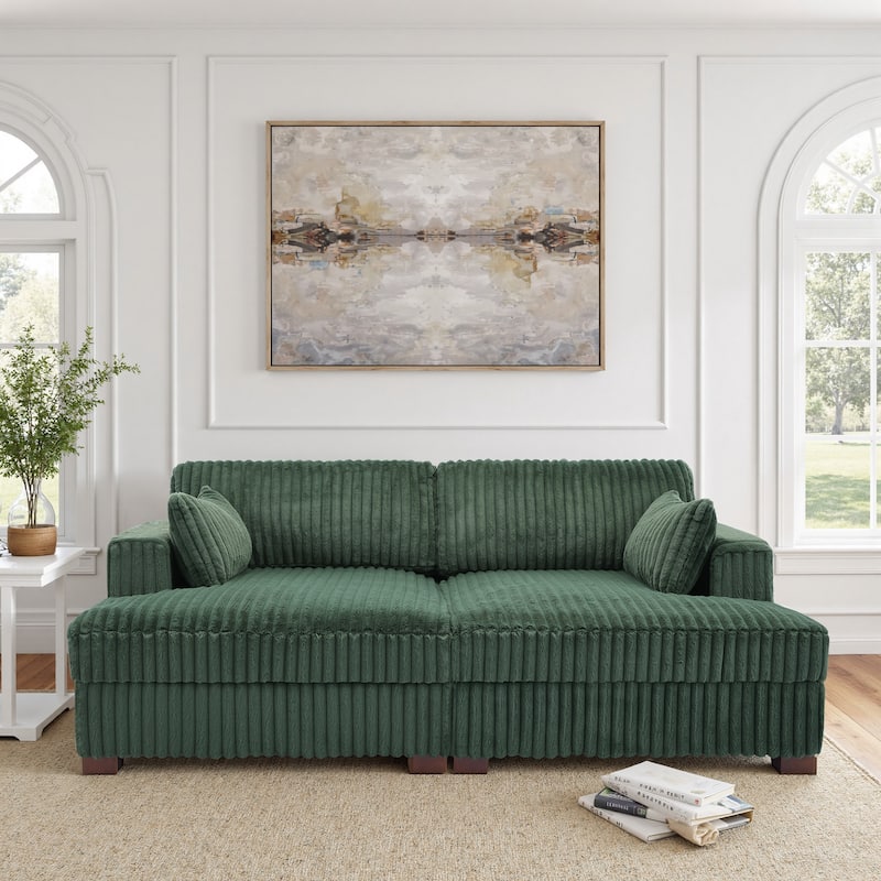 Sophia 84" W Plush Corduroy Chaise Lounge Modular Sectional Sofa