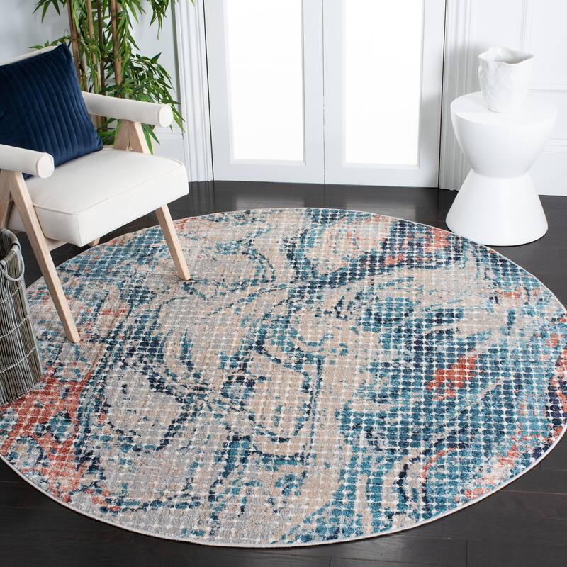 SAFAVIEH Madison Patti Modern Abstract Rug - 6'7" Round - Grey/Blue