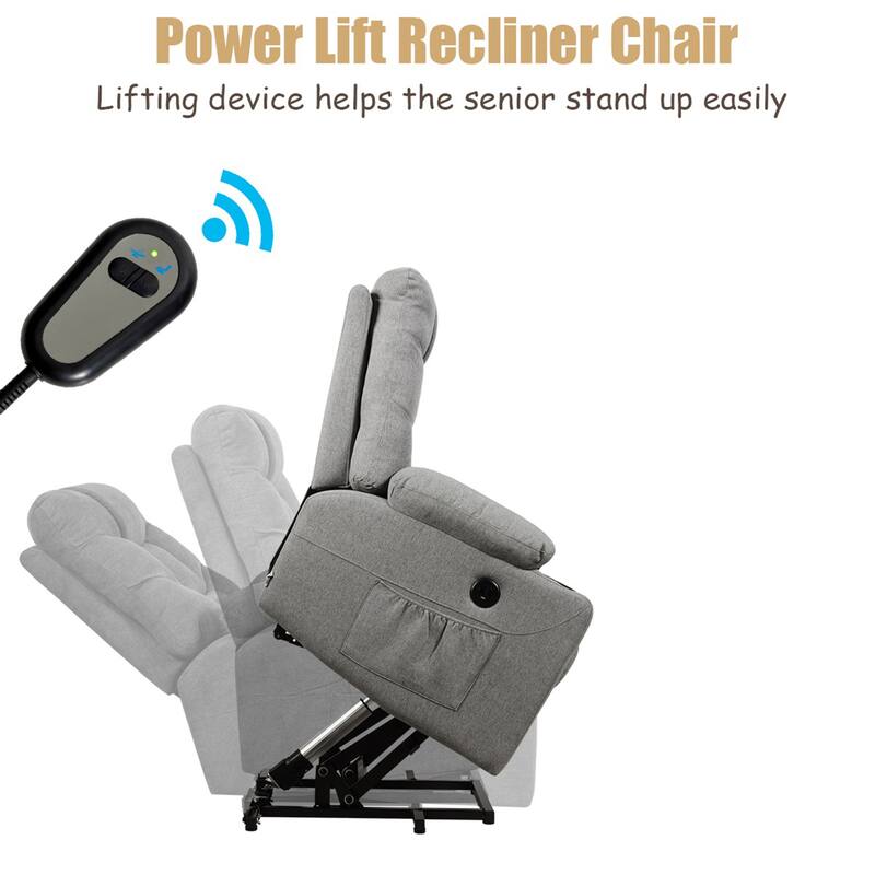 Gymax Power Lift Massage Recliner Fabric Sofa Chair w/ Remote Control - See Details