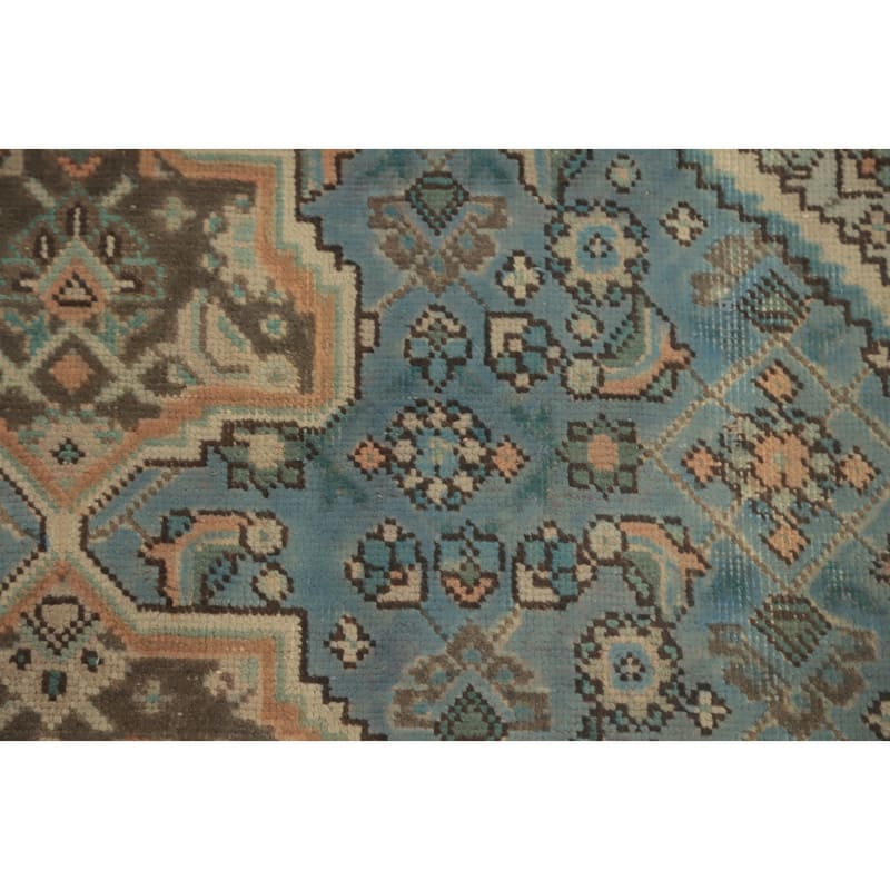 Hand Knotted Oriental 100% Wool Carpet Traditional Floral Navy Blue & Blues Tabriz Area Rug - 9' 3'' X 6' 3''