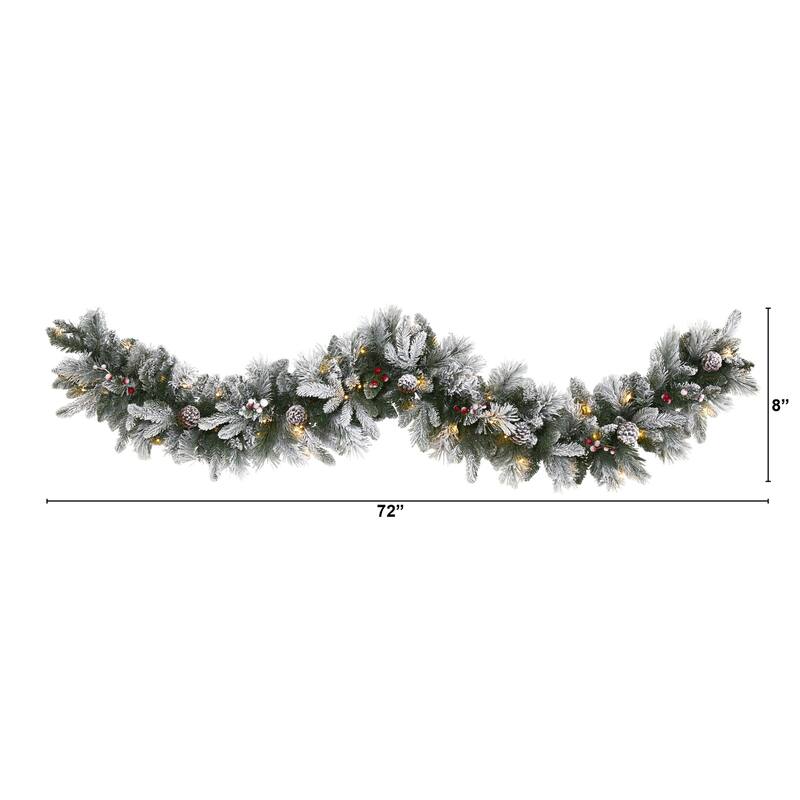 Christmas Garland 6Ft Artificial Pine with Lights, Berries & Pinecones Holiday Decor - 72