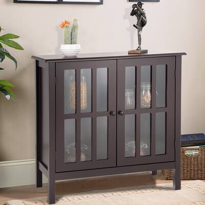 Console Cabinet Glass Door Sideboard Buffet Server Storage Cabinet