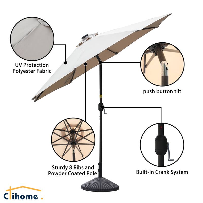 Clihome 9-Ft Outdoor 32 LED Solar Market Umbrella with Tilt & Crank