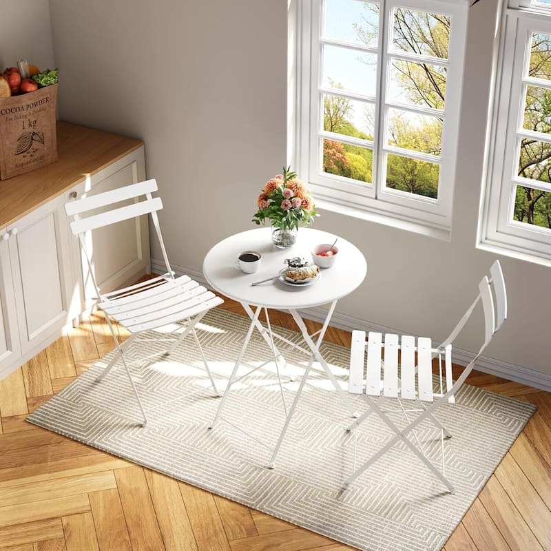 Outdoor Patio Table and Chairs Set for Apartments Porch Pool - White