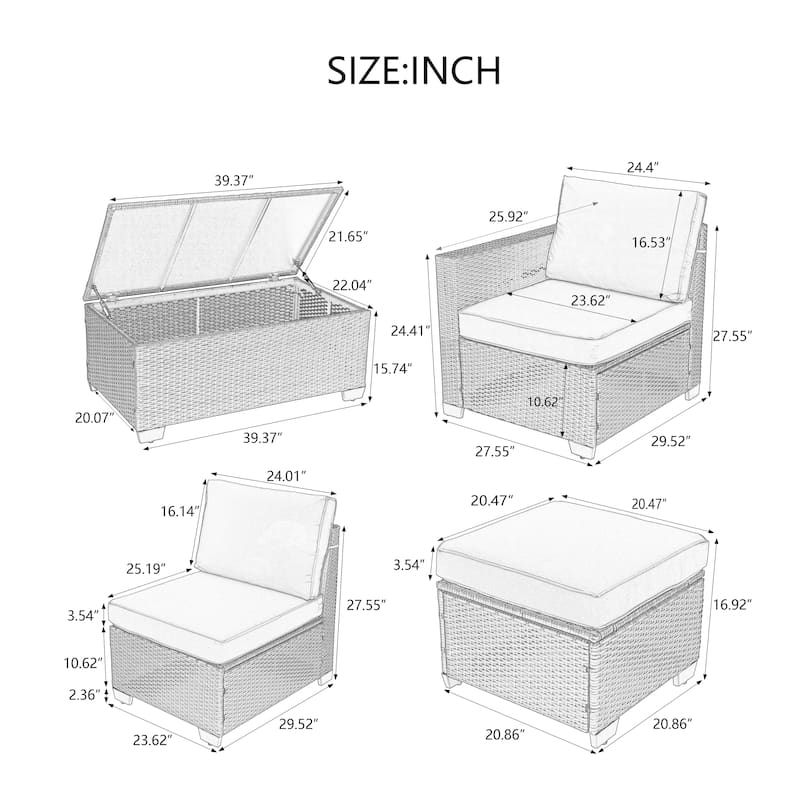 10 Piece PE Rattan Patio Sectional Sofa Set