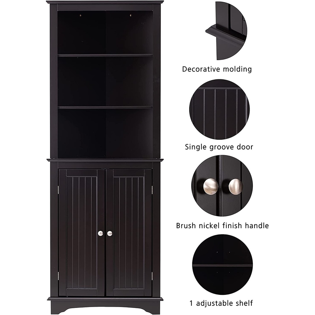 Free Standing Tall Bathroom Corner Storage Cabinet with 3 Shelves-Brown