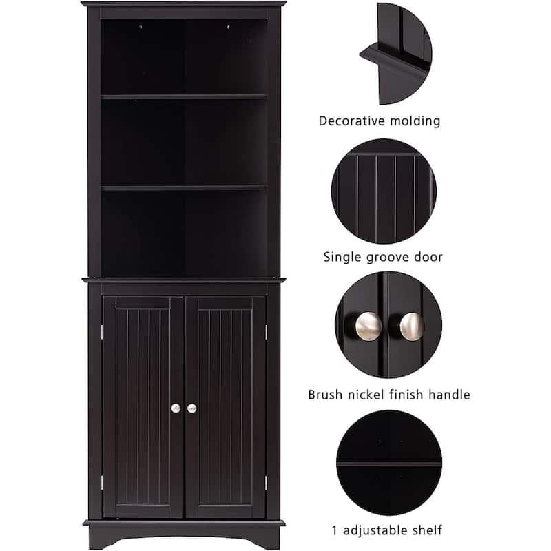 Spirich -Bathroom Storage,Tall Corner Cabinet with 2 Doors and 3 Tier Shelves,White