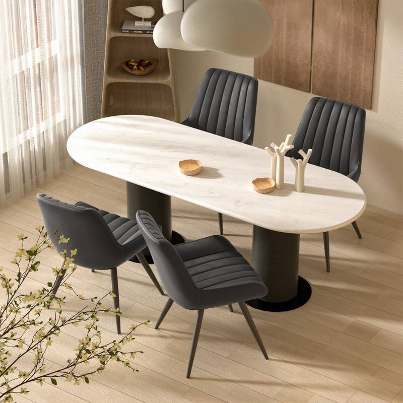Set of 2 Dining Chairs with Black Metal Legs