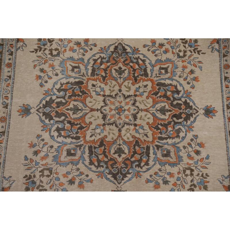 Hand Knotted Oriental 100% Wool Carpet Traditional Floral Beige & Ivories Tabriz Area Rug - 9' 8'' X 6' 5''