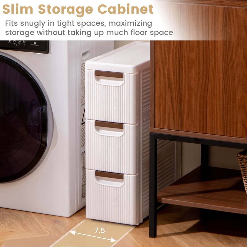 Costway 1 PCS 3-Drawer Narrow Rolling Storage Cabinet with Pull - See Details
