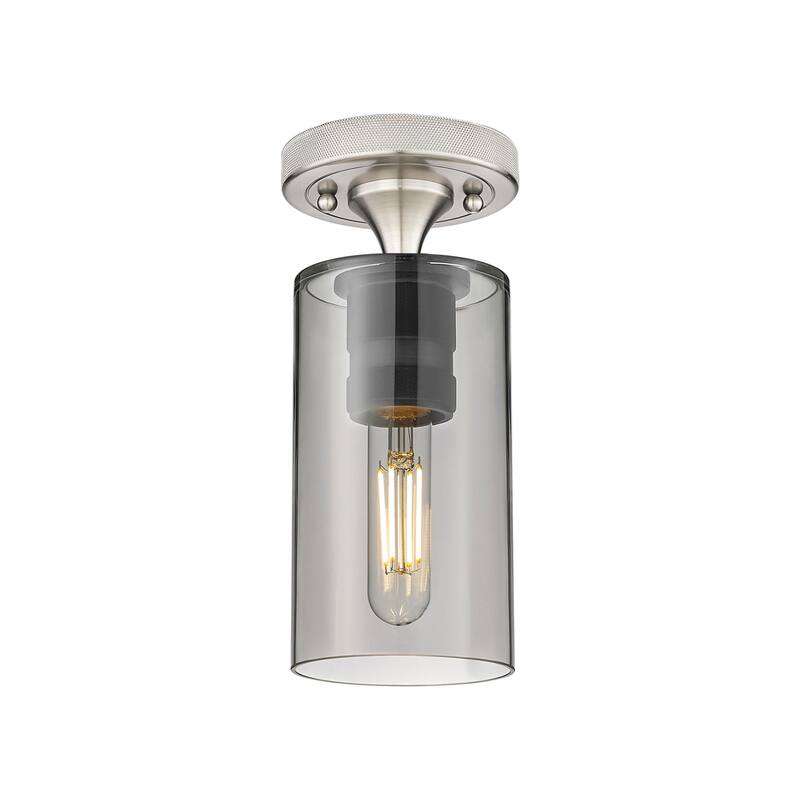 Innovations Lighting 434-1F-10-4 Crown Point Flush Crown Point 4" Wide - Satin Nickel / Plated Smoke